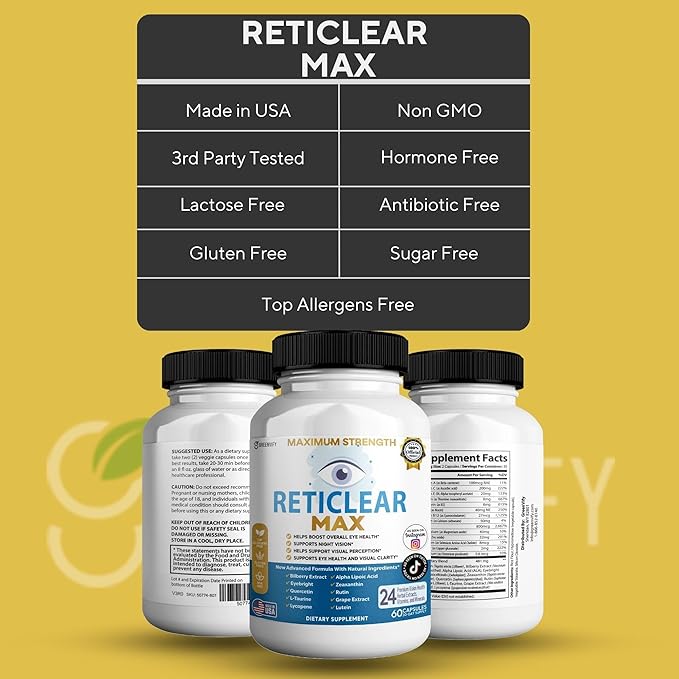 Reticlear Max Eye Health Supplement, 60 Capsules, Vision Support with 24 Natural Ingredients, 30 Day Supply (2)