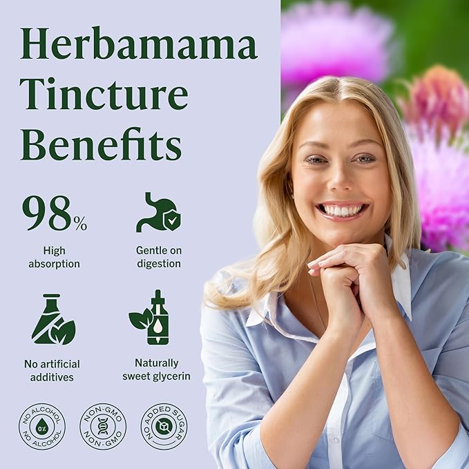 HERBAMAMA Milk Thistle Drops - Vegan Liver Support with Milk Thistle Extract Tincture - Non-GMO, Alcohol & Sugar-Free Liver Detox and Cleanse Supplement, 28-Day Supply