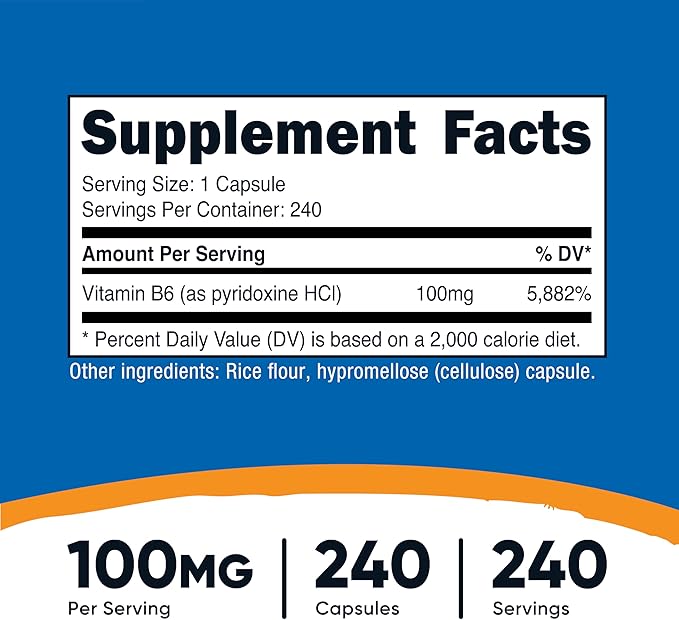 Nutricost Vitamin B6 (Pyridoxine HCl) 100mg, 240 Capsules (Pack of 2)