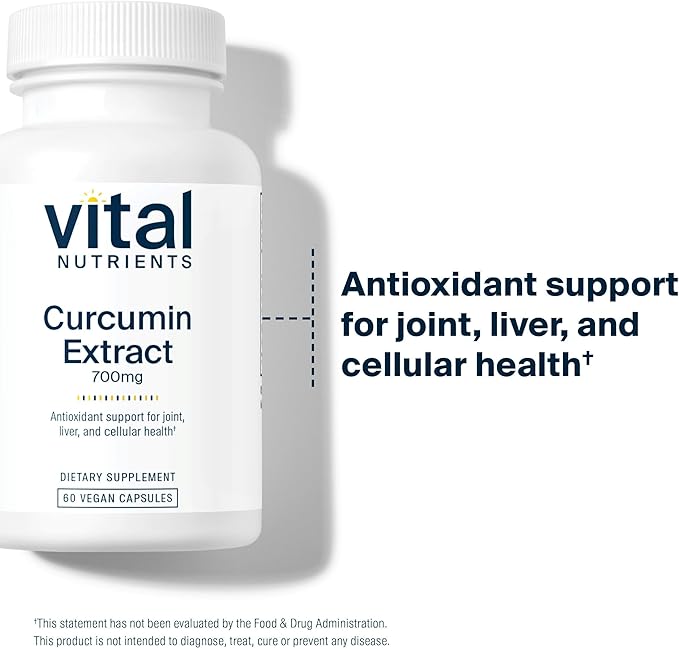 Vital Nutrients Curcumin Extract 700mg - Vegan Curcumin Supplements with Black Pepper Extract - Antioxidant Support for Joint, Liver, and Cellular Health* - Gluten, Dairy, Soy Free - 60 Capsules