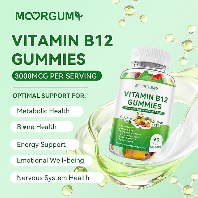 1 Pack Methyl B-12 3000mcg Gummies for Kids & Adults, Vitamin B12 (Methylcobalamin) with Vitamin B6, Folate & D3, Supports Energy, Metabolism & Immune Wellness, 60 Count