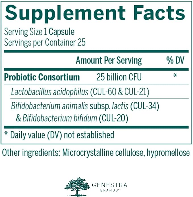 Genestra Brands HMF Intensive | Shelf-Stable Probiotic Supplement Support for GI Health, Abdominal Comfort and Healthy Microflora* | 25 Vegetarian Capsules