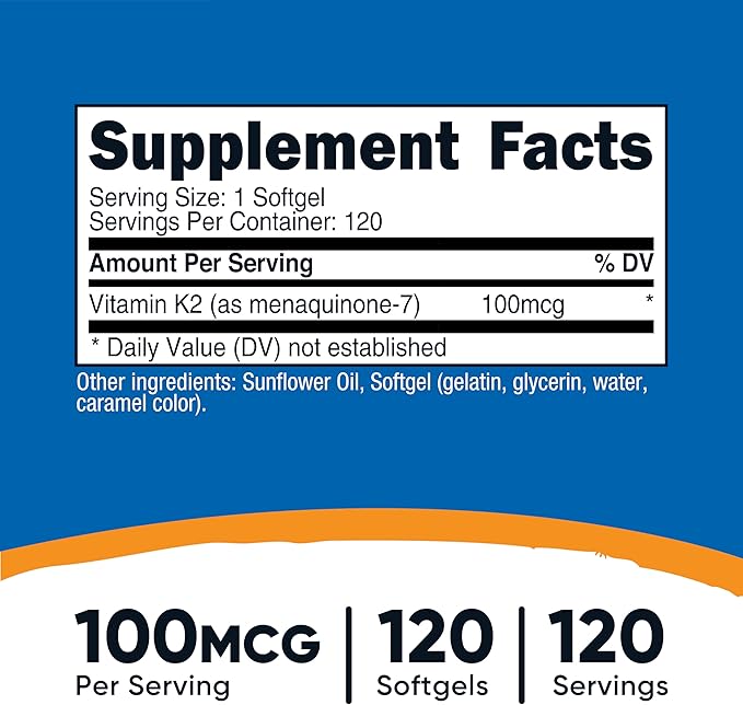 Nutricost Vitamin K2 MK-7 Supplement (100 mcg) 120 Softgels - GMO-Free
