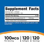 Nutricost Vitamin K2 MK-7 Supplement (100 mcg) 120 Softgels - GMO-Free