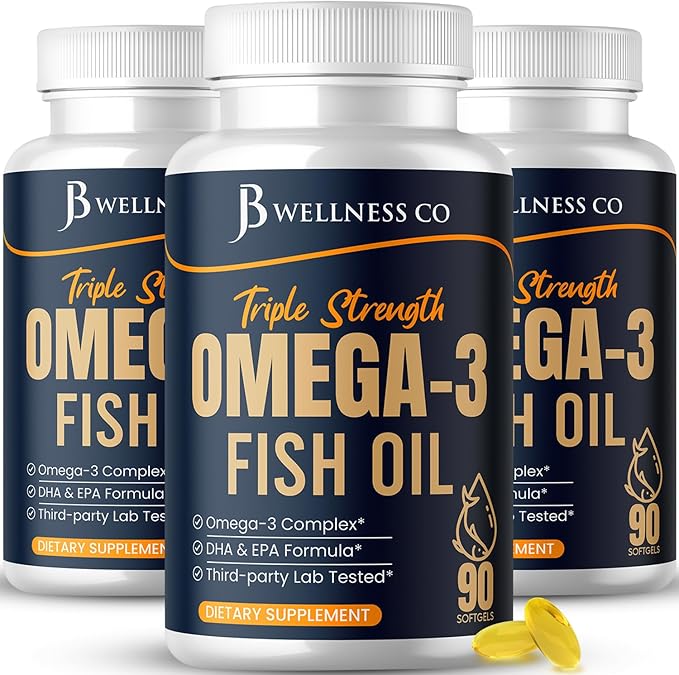 Triple Strength Omega 3 Fish Oil 3750 mg - EPA & DHA - Over 3000mg Omega-3 Fatty Acids - 1350mg EPA + 900mg DHA - Best Essential Fatty Acids, Burpless Fish Oil - 270 Count