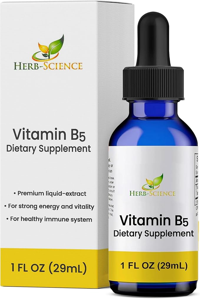 Liquid Vitamin B5 Drops, Pantothenic Acid Supplement, Alcohol Free, Vegan, Non-GMO Liquid Formula, 1 Fl Oz