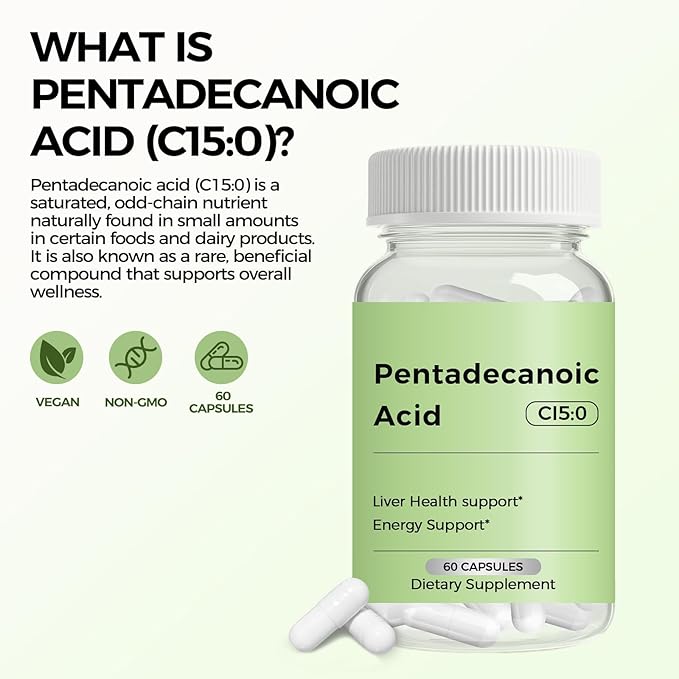 Pentadecanoic Acid, C15:0 Supplement, Supports Metabolic and Mitochondrial Health. Sourced from High-Altitude Goat Milk - 60 Capsules
