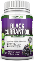 Black Currant Oil - 1000 Mg - 180 Softgels - Cold-Pressed Pure Black Currant Seed Oil - Hexane Free - 140mg GLA Per Serving - Regulates Hormonal Balance - Great For Immune System, Hair and Skin