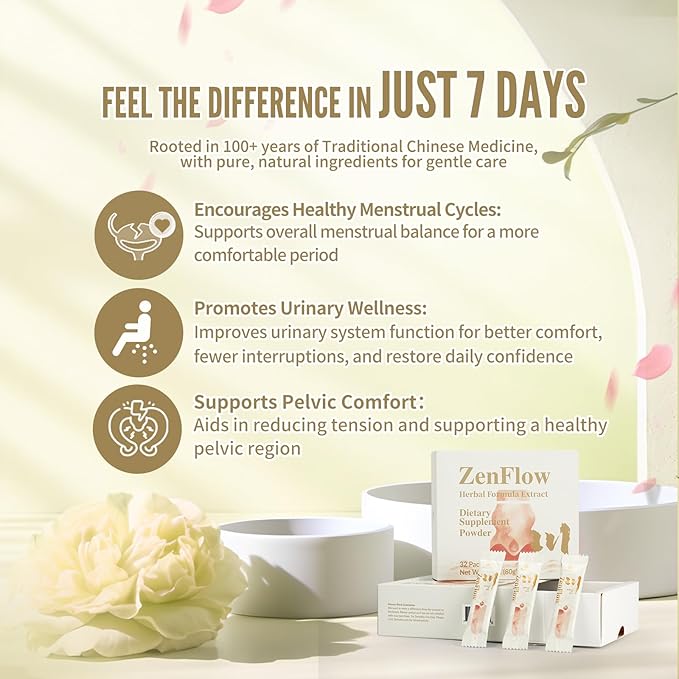 ZenFlow, PMS and Menstrual Support, TCM, Dong Quai, Promote Healthy Uterus, Kideny and Bladder, Promote Urogenital Function, Women's Health, (32 Packets - 1 Box)