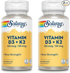 SOLARAY Vitamin D3 + K2, D & K Vitamins for Calcium Absorption and Support for Healthy Cardiovascular System & Arteries, Non-GMO & No Soy