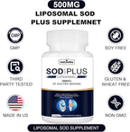 Superoxide Dismutase Supplement 500mg - SOD Plus with Liposomal Glutathione, AKG, Green Tea Extract, L-Arginine, Lysine, Resveratrol and Vitamin E for Immune Support, Antioxidant 180 Capsules