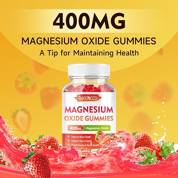 Magnesium Oxide Gummies 400mg, Chewable Magnesium Oxide Supplement for Adults & Kids, Muscle Function Support, Non-GMO, Sugar-Free, Strawberry Flavor, 60 Count