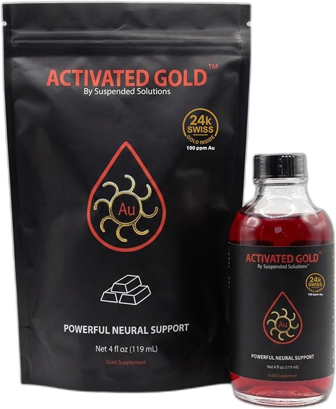Activated Gold - 4oz, 24k Pure Colloidal Gold Supplement, Nano Gold Particles, Cognitive Support, Focus & Clarity