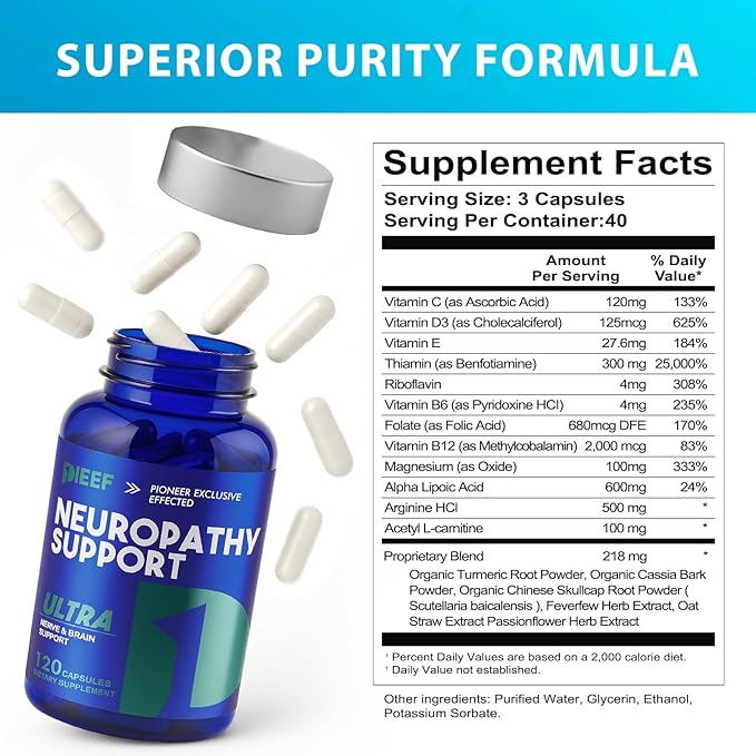 Nerve Savior Neuropathy Supplement, 360 Capsules with 600mg Alpha Lipoic Acid & Benfotiamine, Specially Formulated for Nerve Health in Hands, Fingers, Feet and Toes, 3Pack