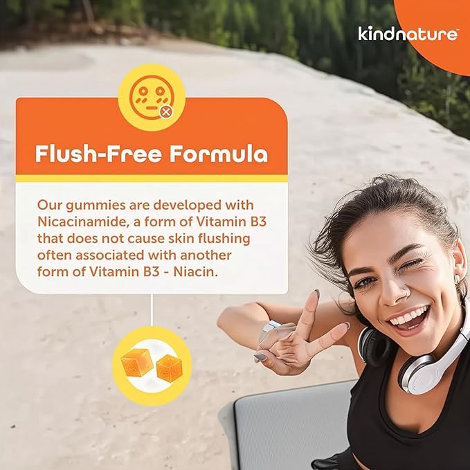 kindnature Vitamin B3 Niacinamide Gummies 500mg – Flush-Free Niacin Supplement – Supports Skin, Energy & Nervous System Wellness – Vegan, Non-GMO, Gluten-Free, Soy-Free – 90 Gummies