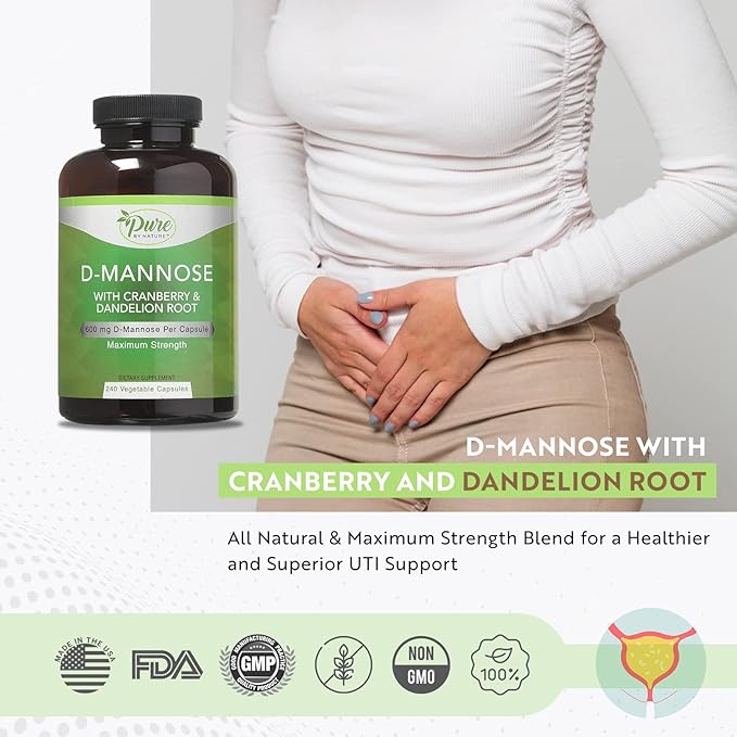 Pure By Nature Bundle Pack of 600mg D Mannose 240 Capsules & One Daily Multivitamin for Women 60 Capsules Supplements, Immunity & Urinary Tract Health Support Women’s Wellness Bundle