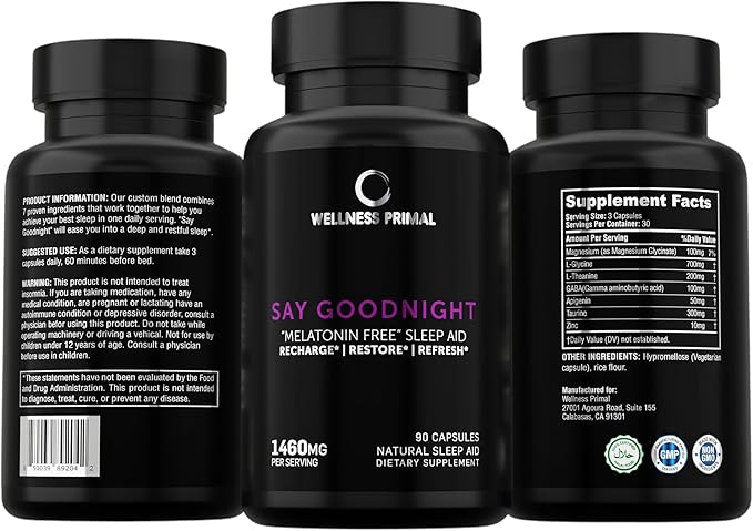 Melatonin Free Sleep Aid Supplement for Longer, Restful Sleep & Stress Relief w/Magnesium, GABA, L-Glycine, L-Theanine, Apigenin, Taurine & Zinc (180 Vegan Capsules) (2)