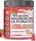 Magnesium Glycinate Gummies for Kids & Adults - Relaxation & Cognition Support - 400/200mg Magnesium Supplement with L-Theanine, Chamomile, B6, D3 & K2 - Vegan, Sugar Free, Strawberry Flavor, 60 Ct