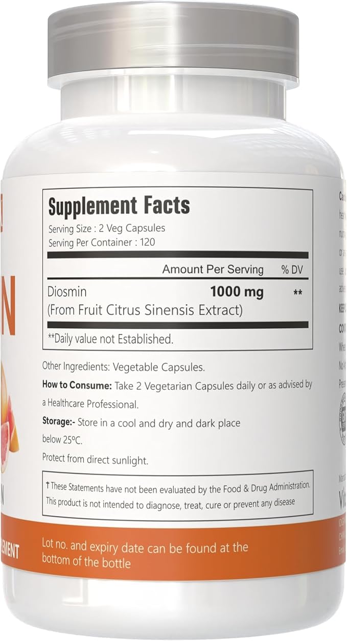 Diosmin Capsules, 240 Count, 1000 mg Serving, Vegan, Citrus Bioflavonoids 100% Vegetarian, Non-GMO & Gluten Free Diosmin Supplement with Max Strength