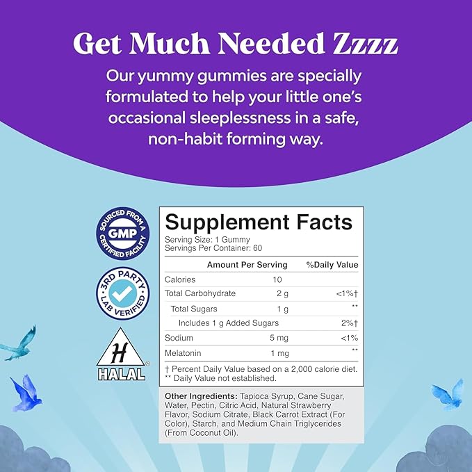 Natures Craft Melatonin Gummies for Kids Sleep Support - Hassle-Free Kids Melatonin Gummies for Mood Support - Delicious and Tummy Friendly Gummy 1 Mg Little Ones - 60 Count