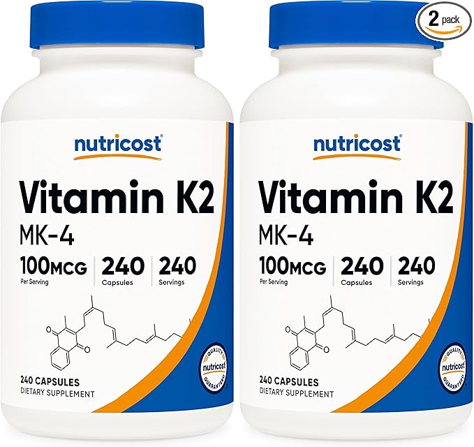 Nutricost Vitamin K2 (MK4) 240 Capsules (100mcg) - Gluten Free and Non-GMO (Pack of 2)