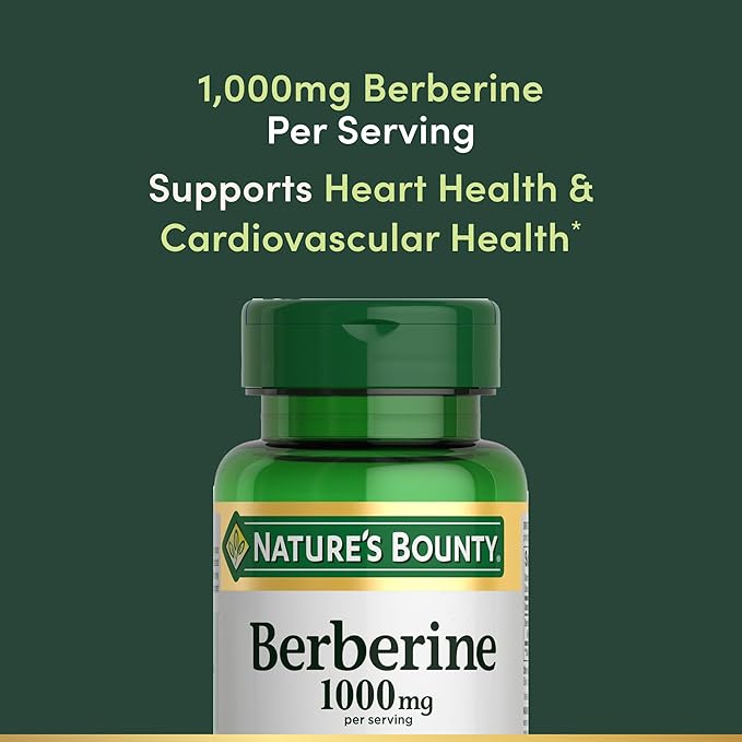 Nature's Bounty Berberine 1000mg Capsules,Supports Heart Health,Cholesterol & Blood Sugar Levels in a Normal Range,Non-GMO Supplement,60 Count (Pack of 2)
