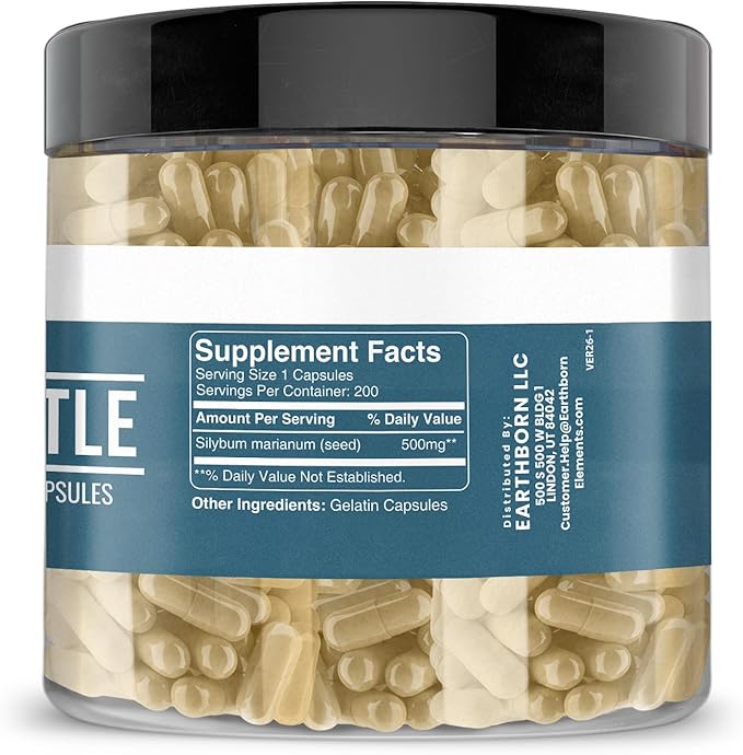 Earthborn Elements Milk Thistle 200 Capsules, Pure & Undiluted, No Additives