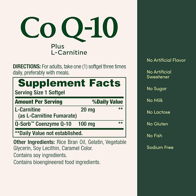 Nature's Bounty CoQ10, Supports Heart Health, 100mg Plus L-Carnitine, 60 Softgels