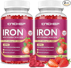 2 Pack Iron Gummies with Multivitamin, Iron Supplement for Women & Men with Folate, Zinc & Vitamin C, B12, B6 for Adults & Kids - Blood Builder & Energy Support for Iron Deficiency - 120 Gummies