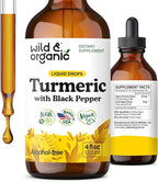 Wild & Organic Turmeric Supplement Liquid Drops - Movement & Immune Support - Liquid Turmeric with Black Pepper Extract - Add to Tea Tincture - Curcumin Supplements - Sugar & Alcohol-Free - 4 fl oz