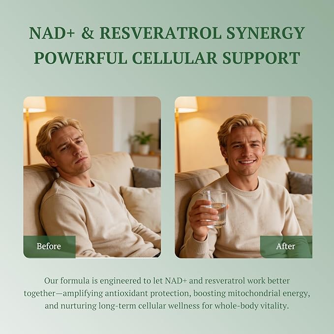 NMN Supplement 500mg, Supports NAD+ Levels & Cellular Energy, Anti-Aging & Longevity, with NMN (Nicotinamide Mononucleotide), Resveratrol and Niacinamide, 60 Veggie Capsules for Women & Men, Daily Use