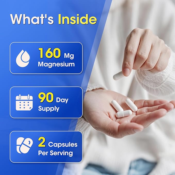 iMATCHME Magnesium Bisglycinate 100%, Magnesium Supplement Support to Sleep & Calmness,Heart Healthy, Muscle & Bones, Maximum Absorption,180 Capsules