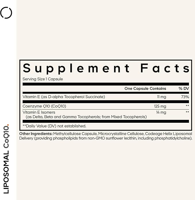 Codeage Liposomal CoQ10 Supplement - 125 mg Coenzyme Q10 with Vitamin E Isomers Tocopherols - 2-Month Supply - 1 Capsule Per Serving - Liposomal Delivery - Vegan, Non-GMO, Gluten-Free - 60 Capsules
