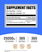 BulkSupplements.com Beta Carotene 25000 IU Softgels - Vitamin A Supplement, Beta Carotene Supplements - for Eye Support, Gluten Free, 1 Softgel per Serving, 365 Count (Pack of 1)