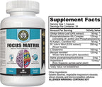 Focus Matrix (1 Bottle) Brain Health Supplement- for Better Focus, Memory, Attention, Concentration, Ginkgo biloba Leaf, Bacopa Monnieri, Focus Pill