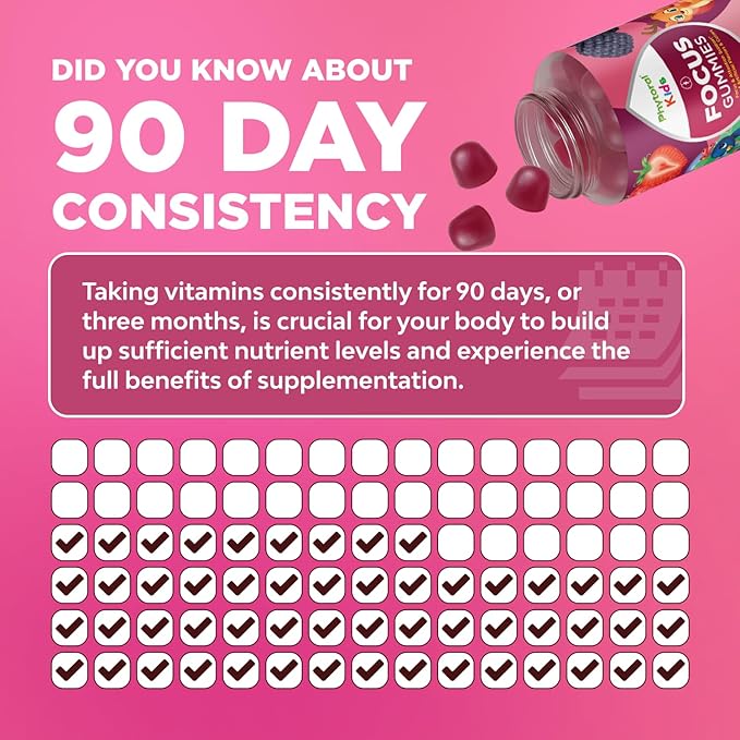 Phytoral Vegan Kids Focus Gummies - Potent Chewable Brain Support for Children - Enhances Concentration & Memory - Calming Supplements & Focus Gummies for Kids - Non-GMO & Gluten-Free - 120 Count