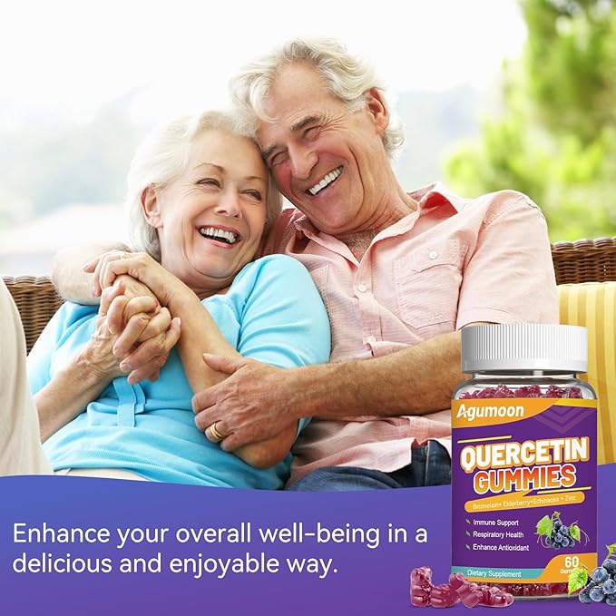 2 Pack Quercetin Gummies, 1000mg Quercetin with Bromelain Zinc Elderberry, Immune & Antioxidant Support, Vegan Gummies for Adults & Kids, 120 Count