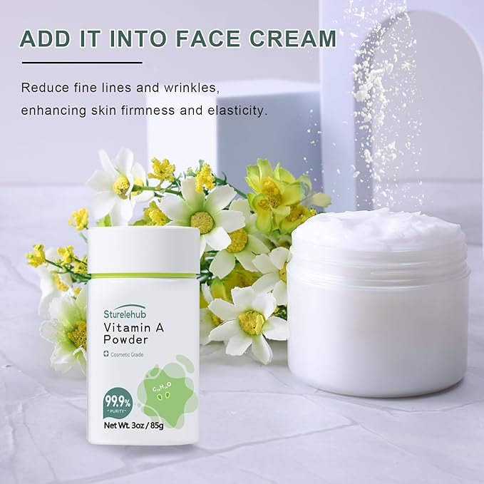 Vitamin A Palmitate Powder, Retinol Palmitate, 3OZ 99.9% Purity, Cosmetic Grade, Vitamin A Powder for Homemade Cosmetics