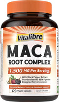 Maca Root Capsules for Women & Men, 1500 mg Maca Root Per Serving, with Black Pepper for Max Absorption, 95% Piperine, Vitality, Mood, Metabolic Support, 120 Capsules