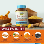 Turmeric Curcumin Supplement 1800mg, with Black Pepper 15mg for Maximum Absorption, 95% Curcuminoids, Mobility & Antioxidant Support, Made in USA, Non-GMO, No Gluten, 90 Vegan Capsules