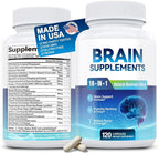 18-in-1 Brain Supplement for Memory and Focus – 120 Nootropic Capsules (2-Month Supply) with Alpha GPC, Bacopa, Ginkgo Biloba, Lion's Mane | Cognitive Health, Mental Clarity | Vegan, Non-GMO