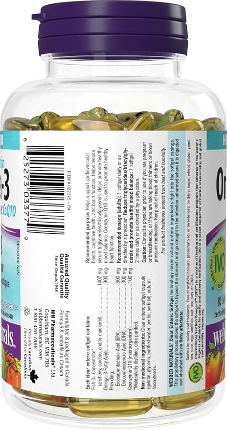 Webber Naturals Triple Strength Omega-3 with CoQ10 enteric coated 900 mg Omega-3 (EPA • DHA)/ 100 mg CoQ10, 80caps