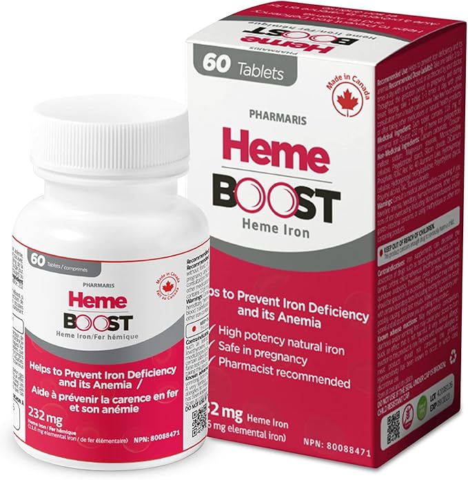Hemeboost 11.6mg (232mg Heme Iron Pills), High Potency Iron Supplement for Women & Men, High Absorption & Gentle on Stomach, Safe for Use in Pregnancy, 60 Tablets