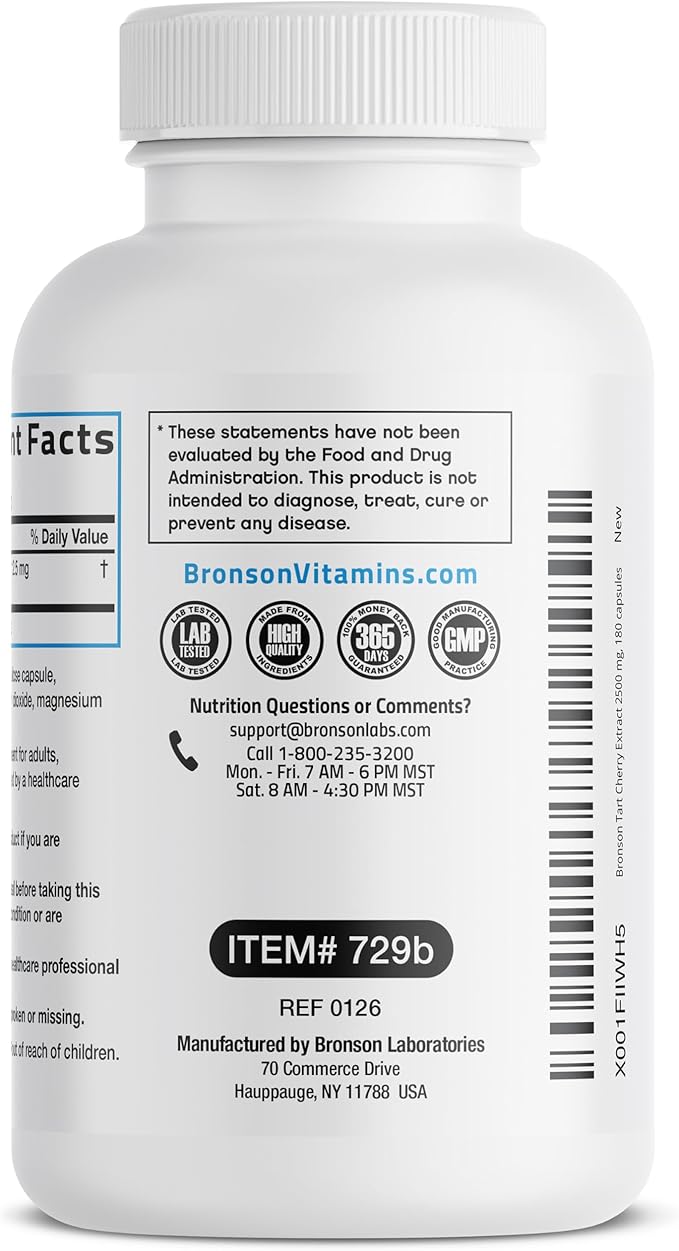 Bronson Tart Cherry Extract 2500 mg Vegetarian Capsules with Antioxidants and Flavonoids Non-GMO, 180 Count