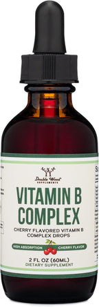 Double Wood Supplements Liquid Vitamin B Complex - 2 Month Supply - Max Absorption - B3, B6, B7 (Biotin), B9, and Vitamin B12 - Cherry Flavor - 2 FL OZ