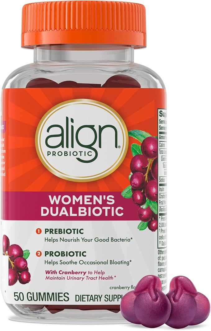 Align Probiotic, Women's Dualbiotic, Womens Probiotic Gummies, Prebiotics and Probiotics for Women, with Cranberry for Urinary Tract Health*, Cranberry Flavor, 50 Gummies