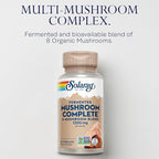 SOLARAY Fermented Mushroom Complete - Organic Chaga, Reishi, Shiitake, Cordyceps, Turkey Tail Mushroom and Lions Mane Supplement Capsules - 8 Mushroom Supplement - Non-GMO, 30 Servings, 60 VegCaps