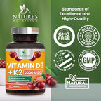Vitamin D 2000 IU 50mcg Per Tablet - Vitamins D3 & K2 (MK7) Complex Supplement for Bone, Teeth, Muscle, Calcium Absorption, Supports Immune & Heart Health, Chewable Formula USA Bottled - 180 Tablets