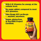 Bragg Energy Apple Cider Vinegar Capsules with B-12 Vitamins - 90 Capsules - Weight Management - Non-GMO, Vegan, Gluten Free, No Sugar - Helps Generate Energy at Cellular Level for Men and Women