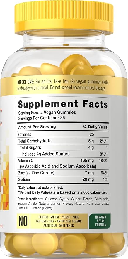 Carlyle Vitamin C and Zinc Gummies | 70 Count | Lemon Flavor | Vegan, Non-GMO, and Gluten Free Supplement